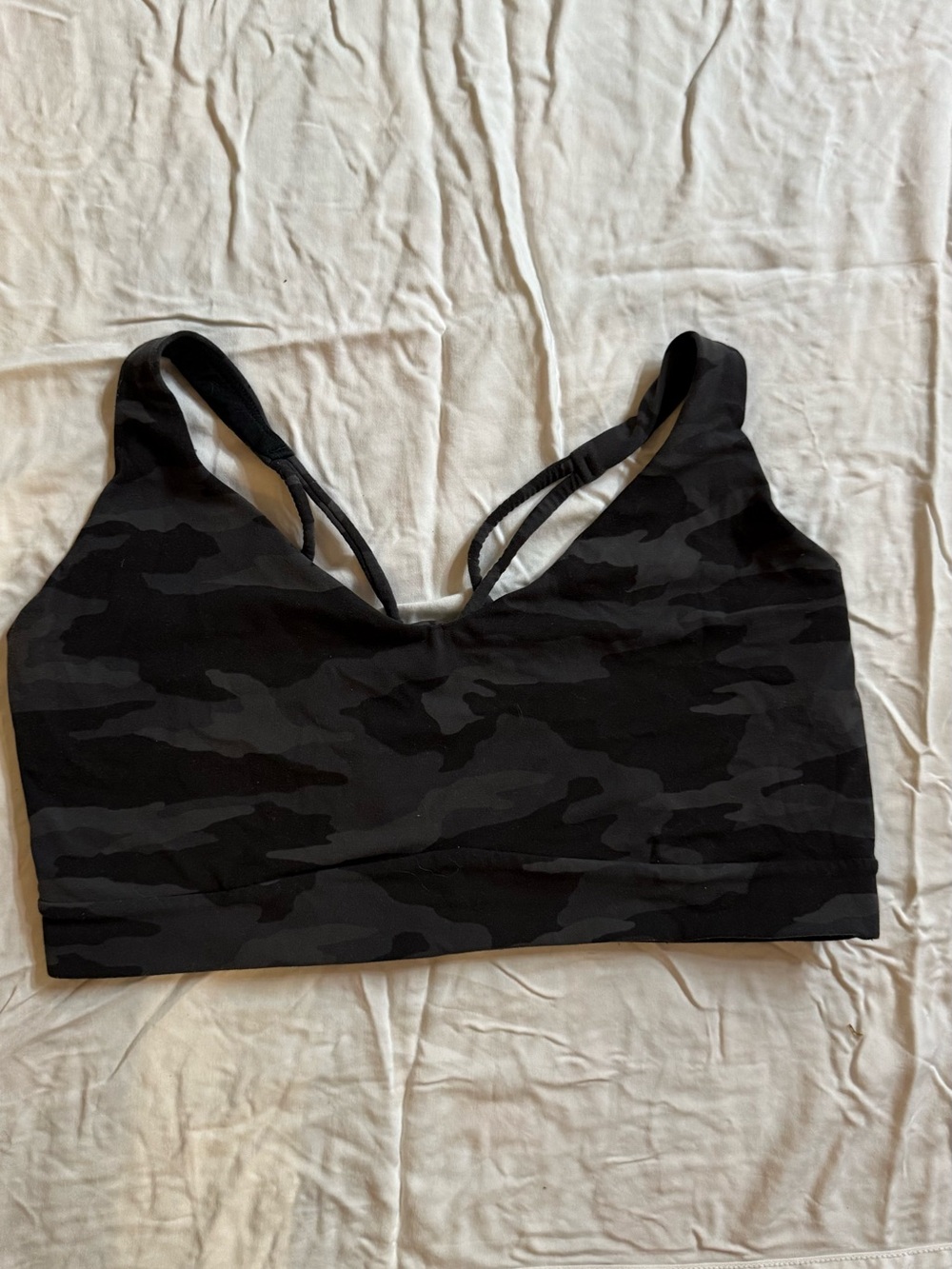 Athleta Exhale Bra Camo Strappy Sports Bra in Black XL